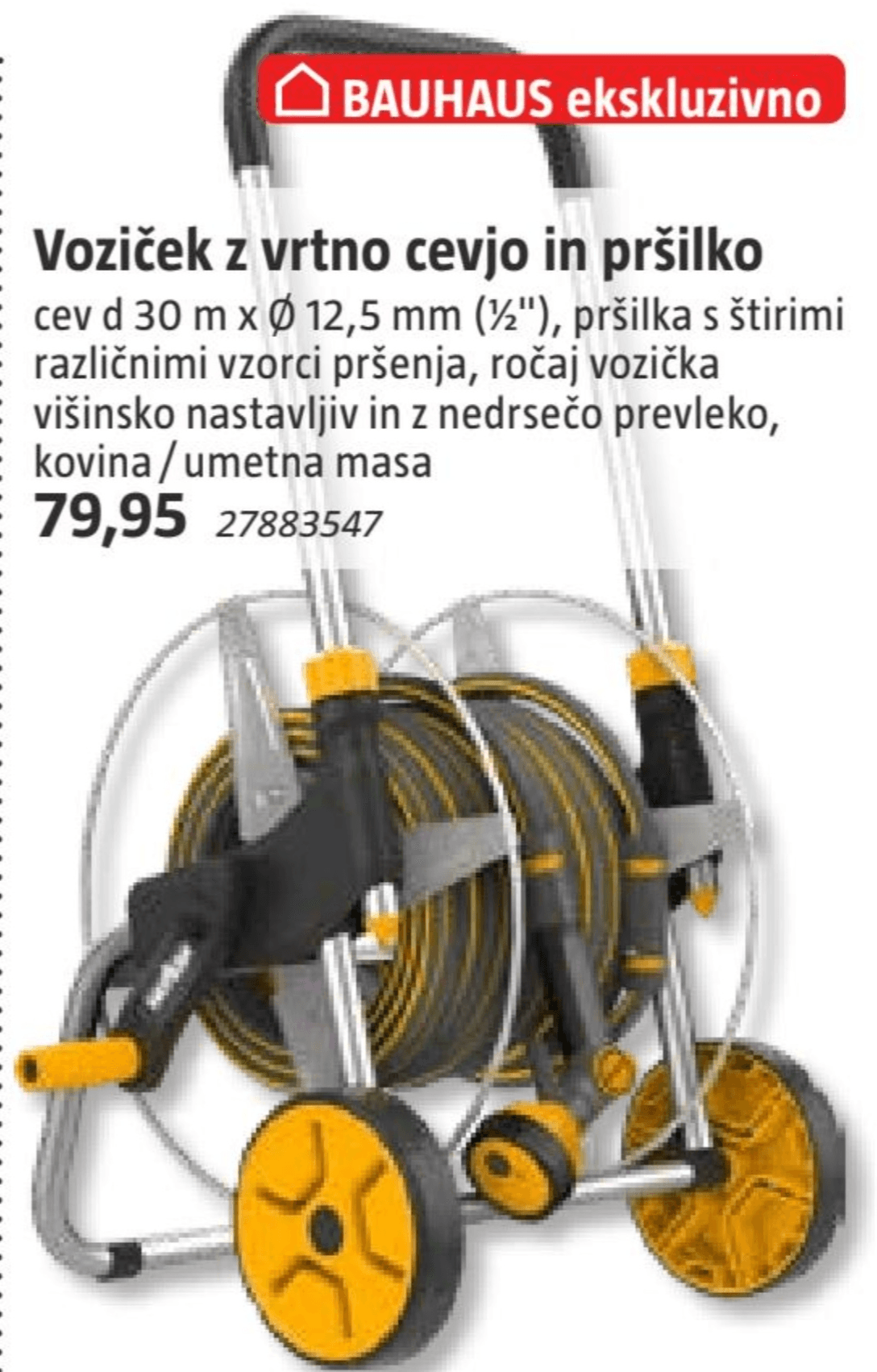 Voziček z vrtno cevjo in pršilko 30 m Neptun - Akcija v trgovini Bauhaus