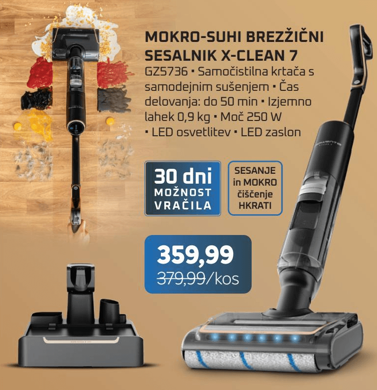Mokro-suhi brezžični sesalnik X-Clean 7 GZ5736 - Akcija v trgovini Merkur