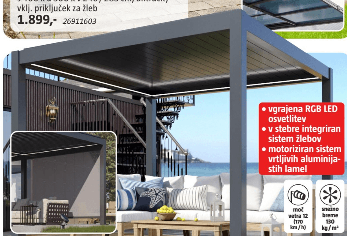 Bočna stranica za paviljon, tkanina, motorizirano upravljanje z daljinskim upravljalnikom - Akcija v trgovini Bauhaus