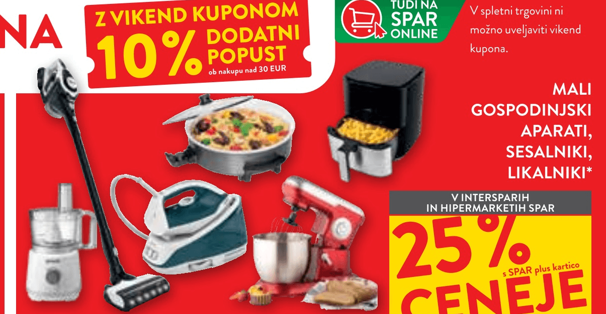 Mali gospodinjski aparati, sesalniki, likalniki - Akcija u trgovini Spar