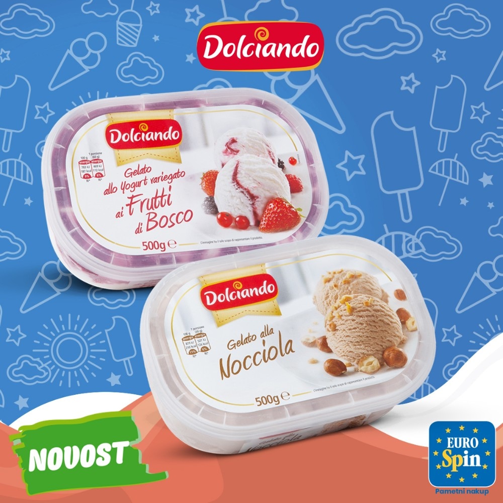Dolciando sladoled v banjici, vanilija in pistacija / limona 500 g Akcija u trgovini Eurospin