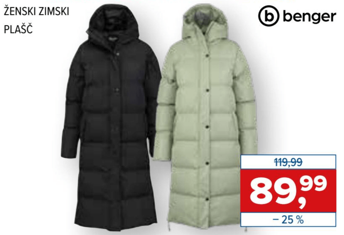 Ženski zimski plašč benger - Akcija v trgovini Hervis