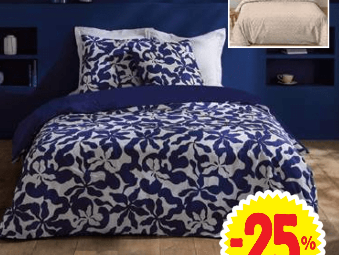 Posteljni komplet 140 x 200 + 63 x 63 cm TISSAIA - Akcija v trgovini E.Leclerc