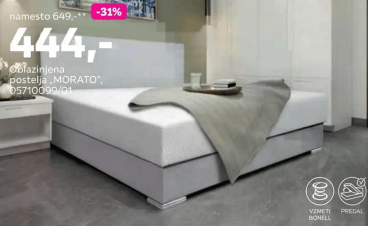 Oblazinjena postelja „MORATO" - Akcija v trgovini Mömax