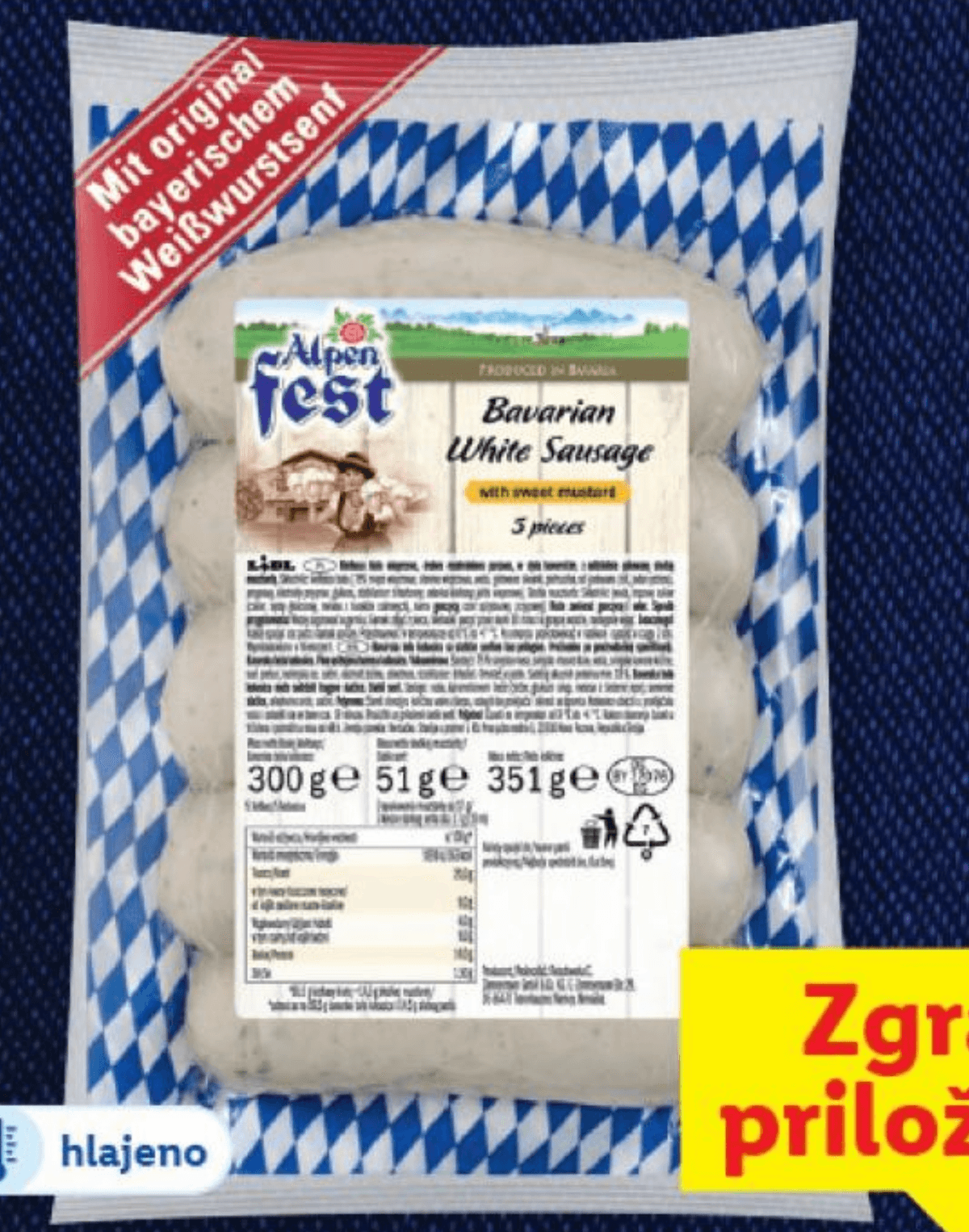Alpenfest Bele bavarske klobase 351 g - Akcija v trgovini Lidl