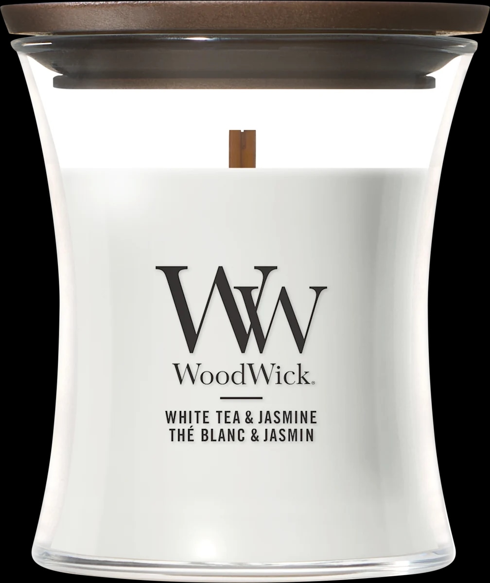 WoodWick White Tea & Jasmine dišeča sveča v kozarcu 85 g Akcija v trgovini Dm