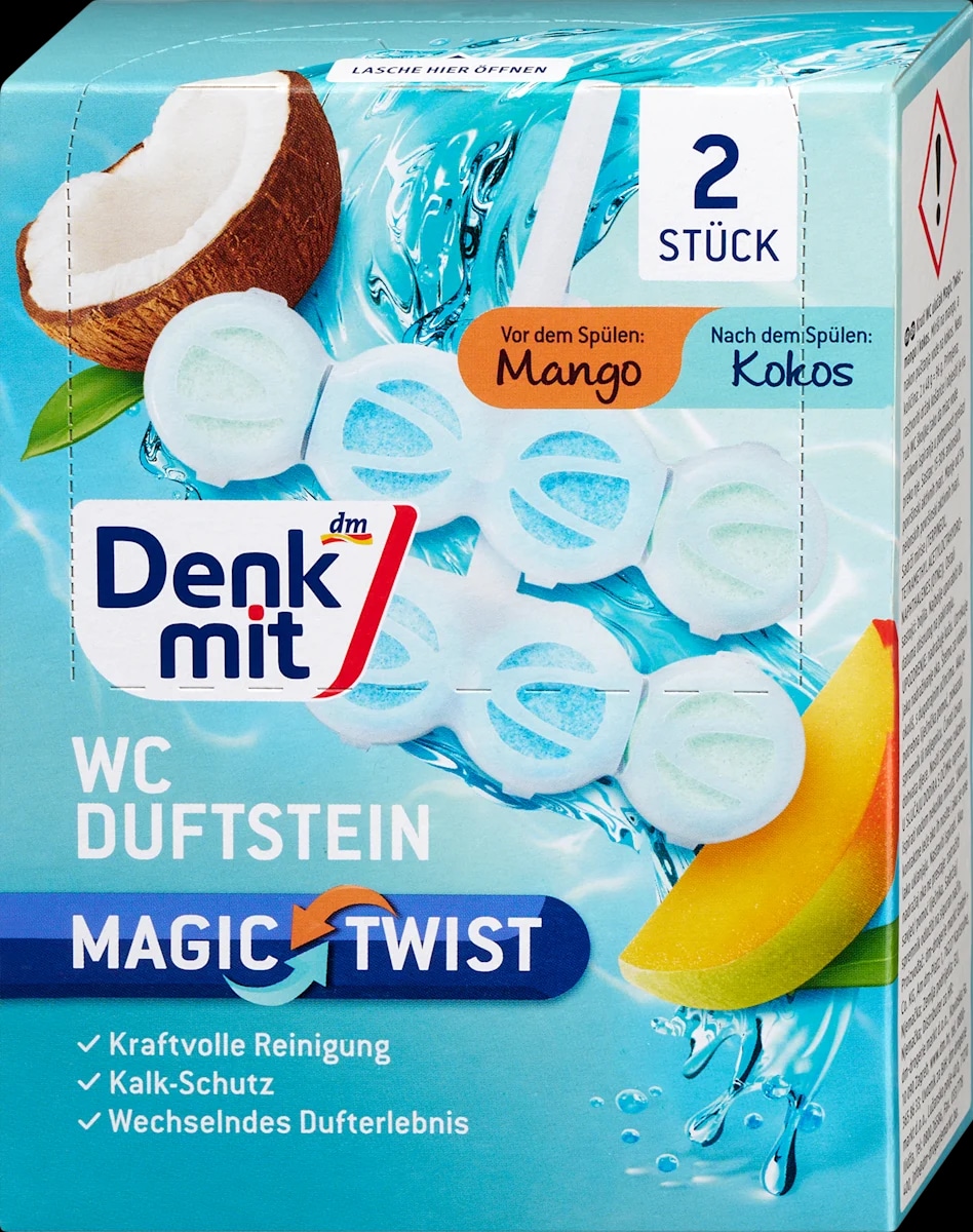 Denkmit Magic Twist Mango-Kokos obešanka za WC školjko 96 g - Akcija v trgovini Dm