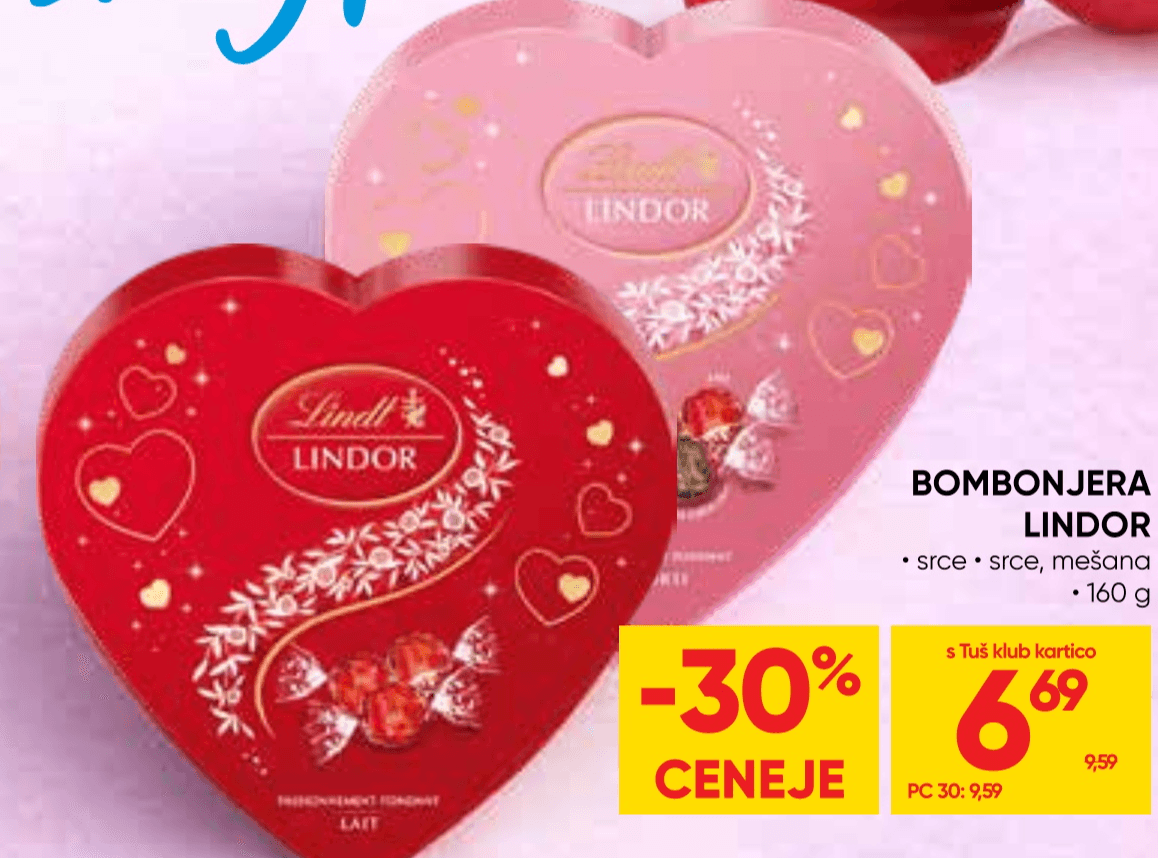 Bombonjera Lindor 160 g LINDT - Akcija v trgovini Tuš