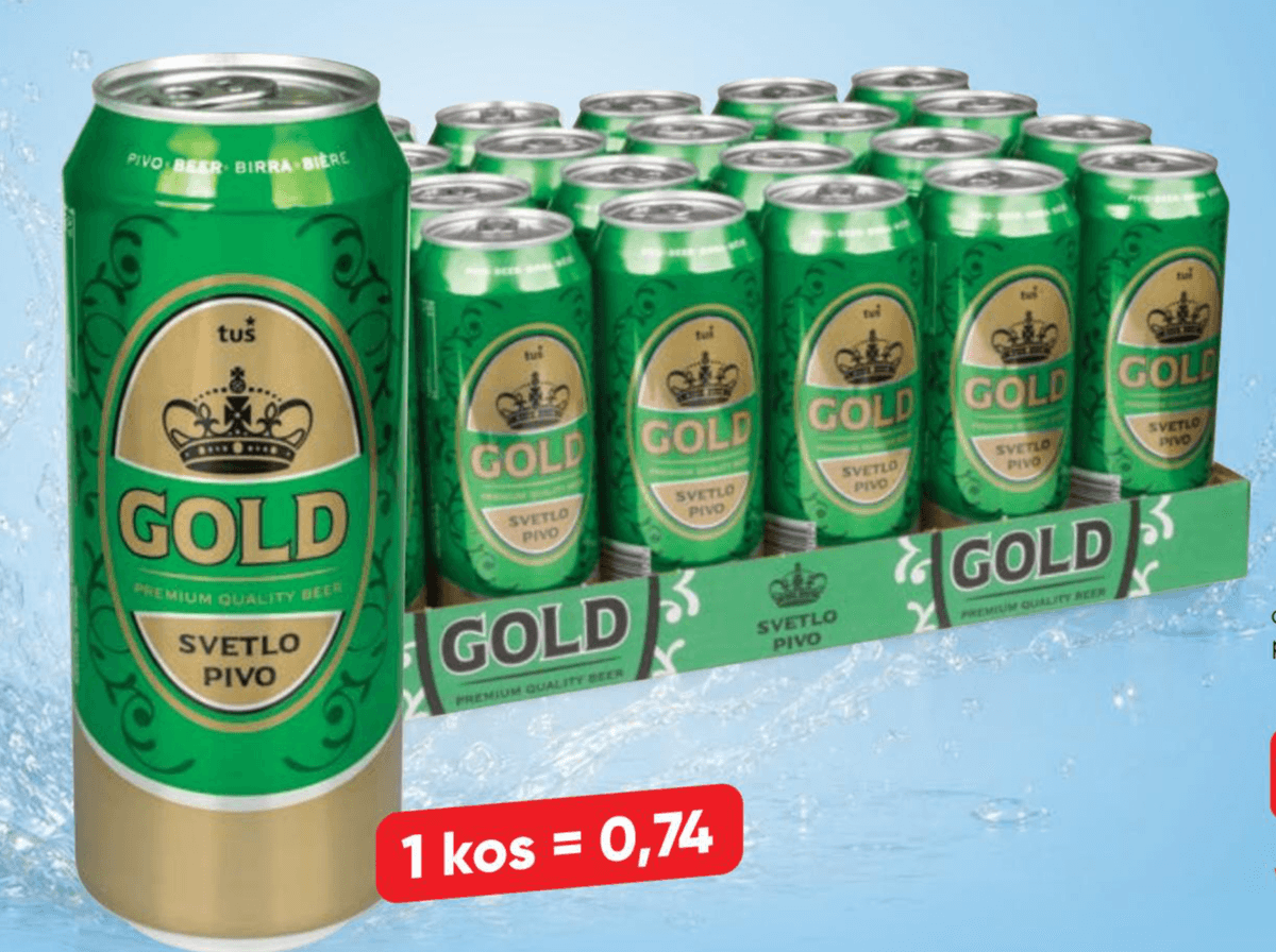 Tuš Svetlo pivo Gold 24 kosov (24 x 0,5 l) Akcija v trgovini Tuš