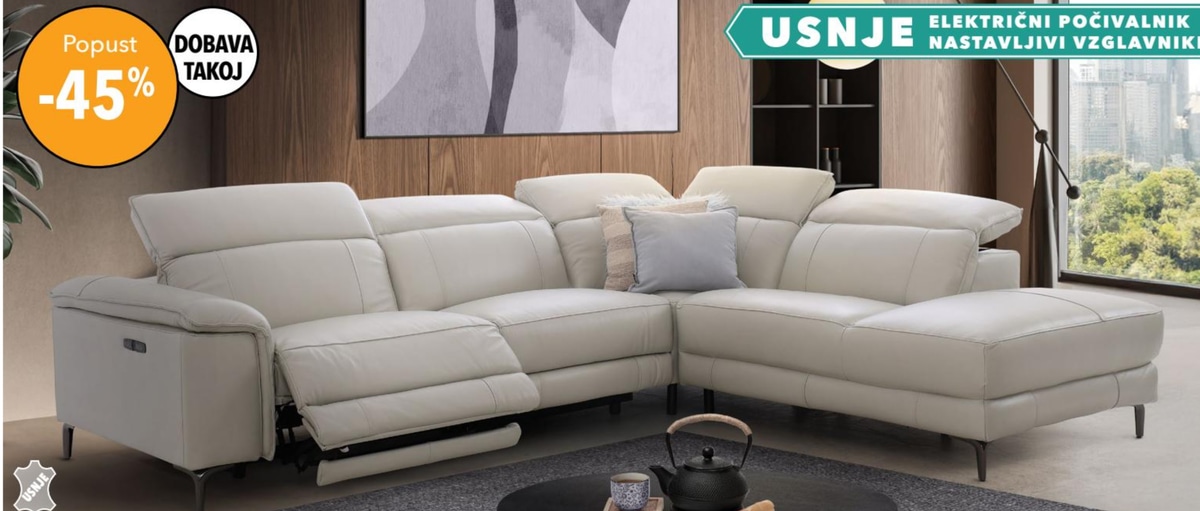 Usnjena kotna sedežna garnitura LIAM - Akcija v trgovini Harvey Norman