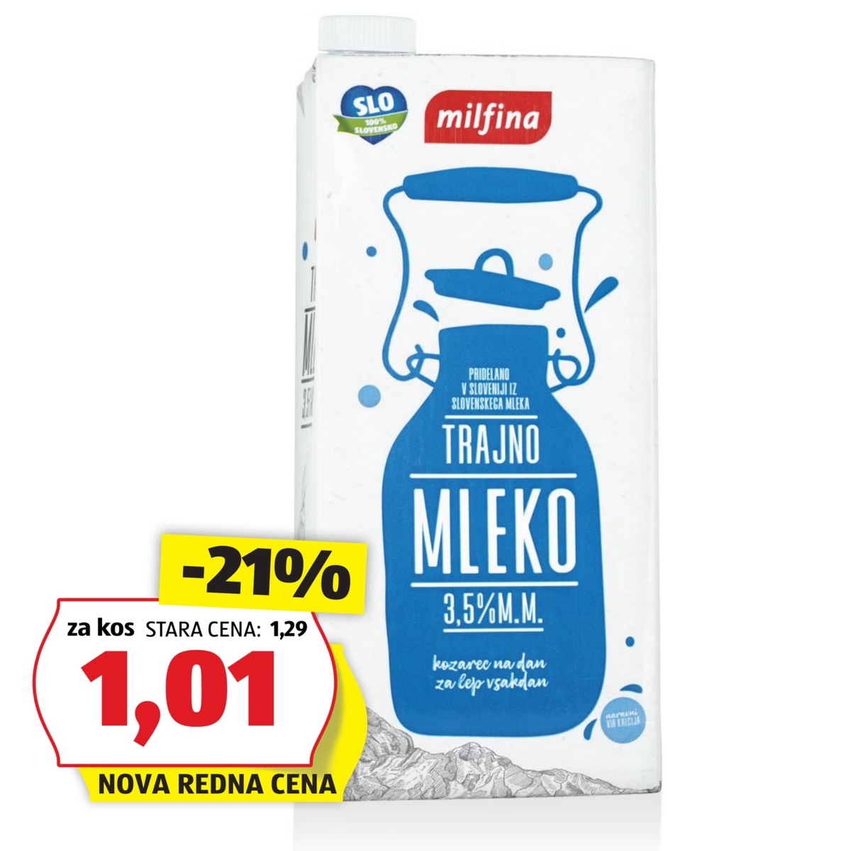 Milfina Trajno mleko 1 l - Akcija v trgovini Hofer