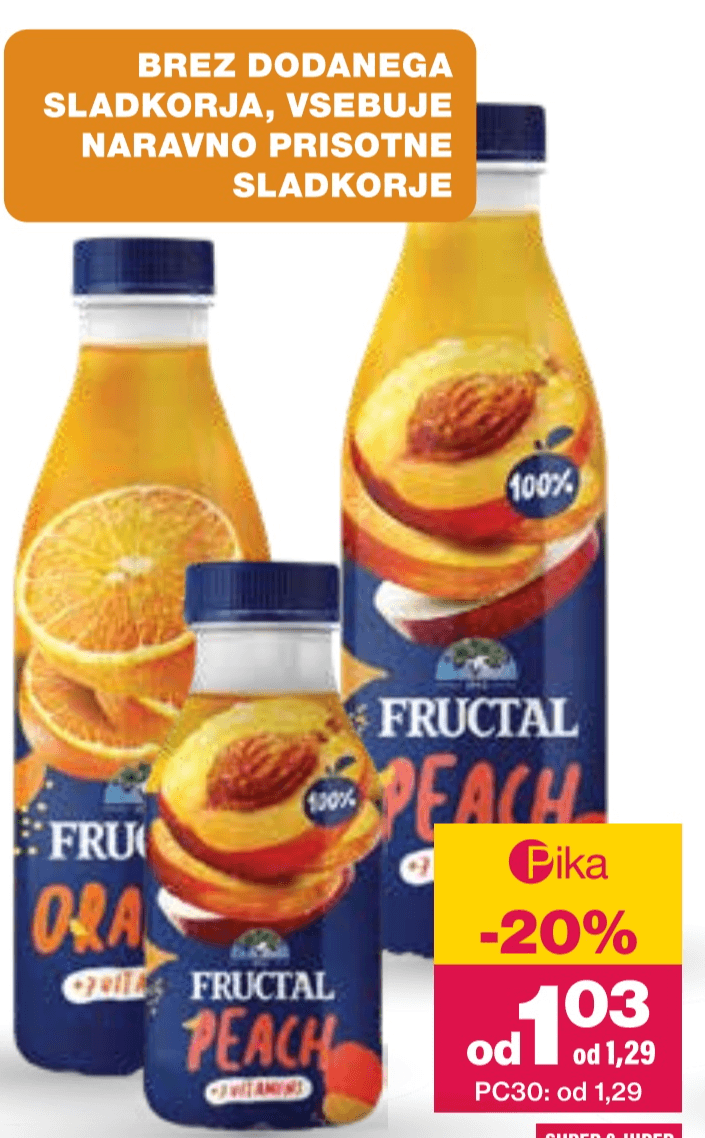 100% sok Fructal 330 ml ali 750 ml - Akcija v trgovini Mercator