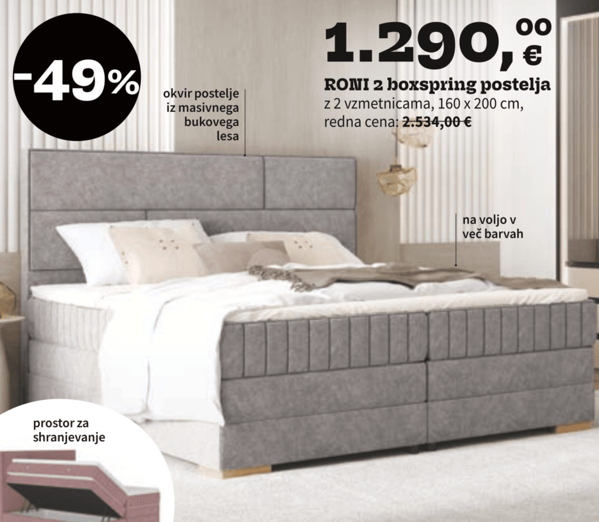 RONI 2 boxspring postelja - Akcija v trgovini Prima