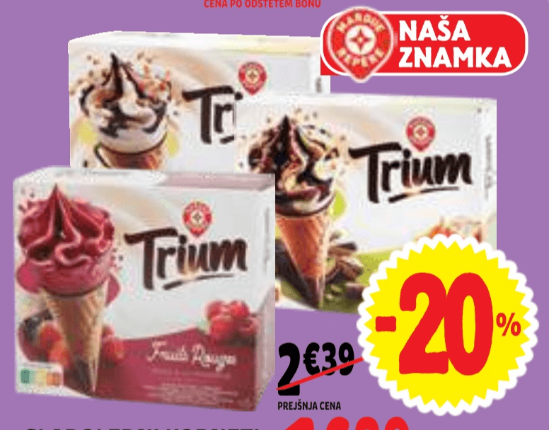 Sladoledni korneti Trium 6/1, 660 ml ali 720 ml - Akcija v trgovini E.Leclerc