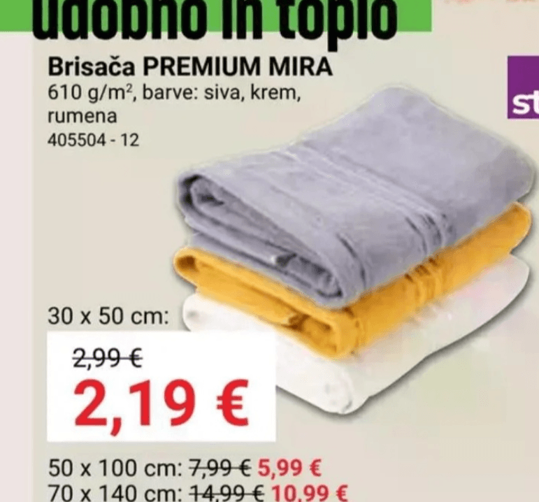 Brisača PREMIUM MIRA 70 x 140 cm - Akcija v trgovini Pevex