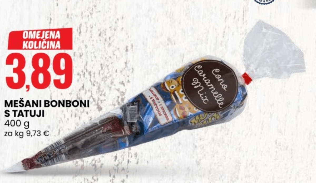 Mešani bonboni s tatuji Cono Caramelle Mix 400 g - Akcija v trgovini Eurospin