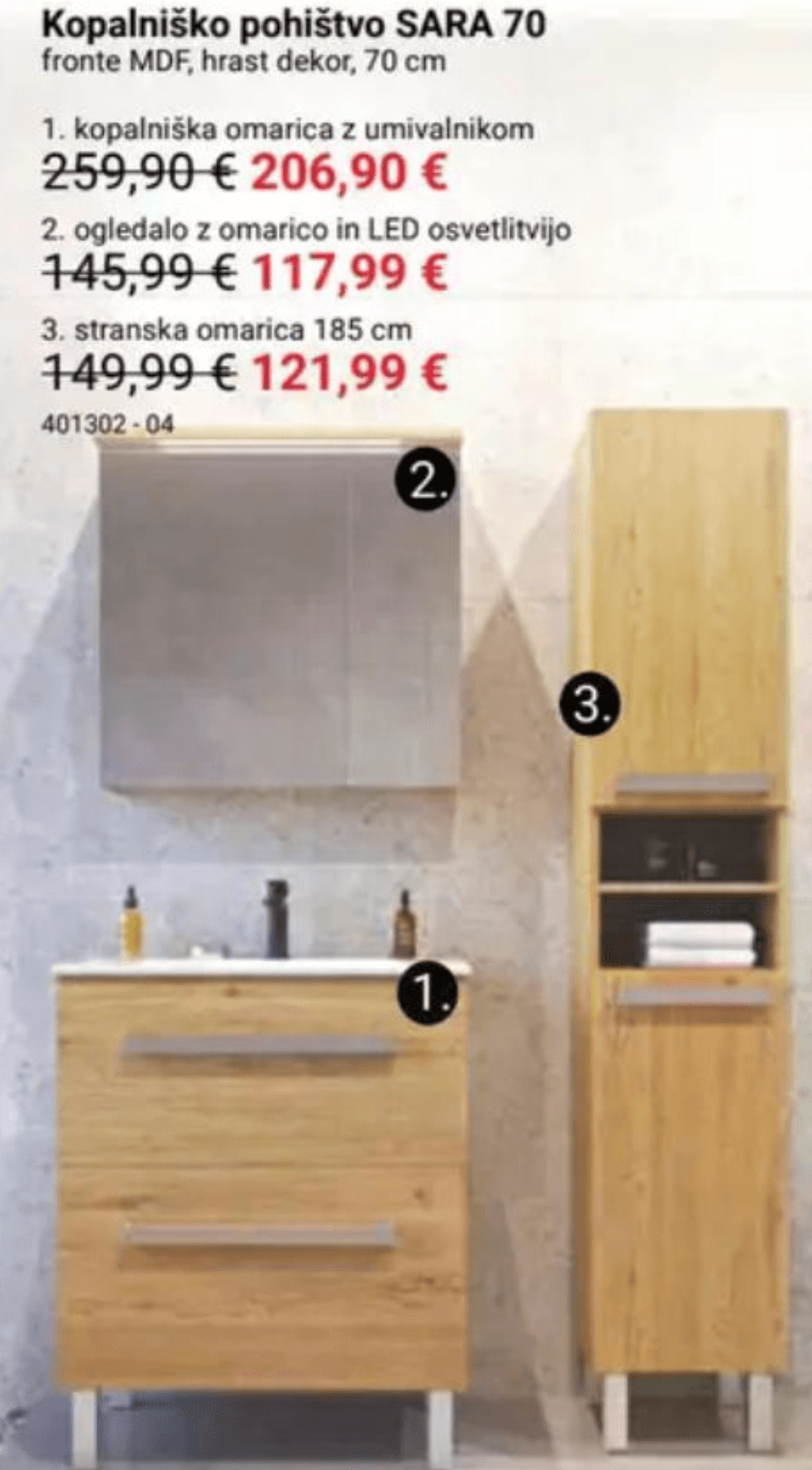 Ogledalo z omarico in LED osvetlitvijo SARA 70 - Akcija v trgovini Pevex