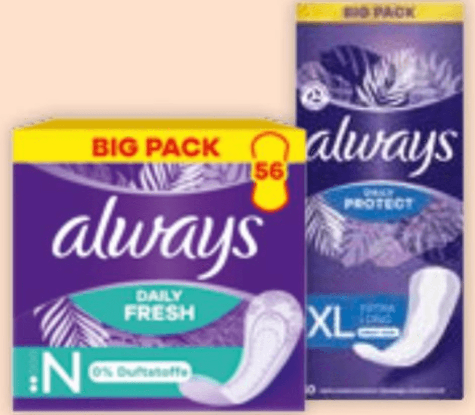 Always BigPack higienske dnevne vložke 40 kos - 74 kos - Akcija v trgovini Mueller