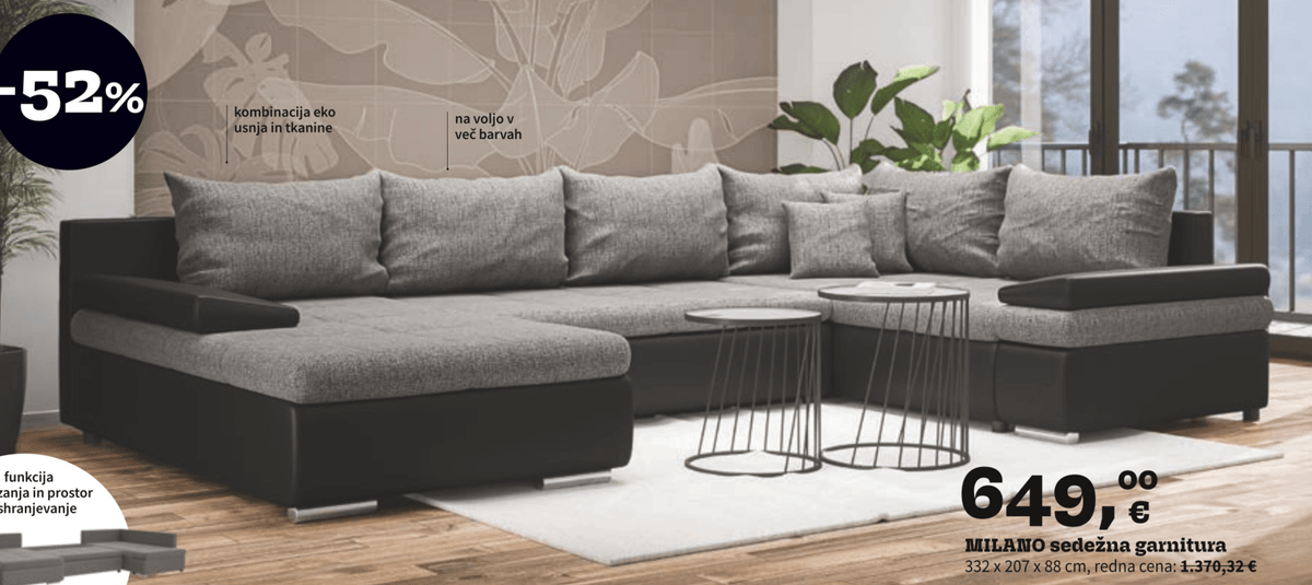 MILANO sedežna garnitura 332 x 207 x 88 cm - Akcija v trgovini Prima