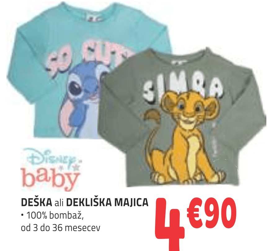 Disney baby DEŠKA ali DEKLIŠKA MAJICA - Akcija v trgovini E.Leclerc