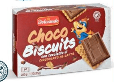Dolciando keksi s čokolado Choco Biscuits 10 kosov / 250 g Akcija v trgovini Eurospin