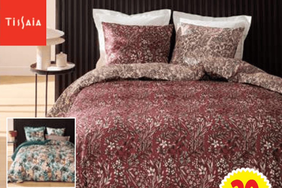 Posteljni komplet Herbier 200 x 200 + 2x 63 x 63 cm TISSAIA - Akcija v trgovini E.Leclerc