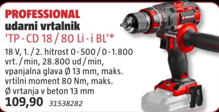 Professional udarni vrtalnik 'TP-CD 18/80 Li-i BL' Einhell - Akcija v trgovini Bauhaus