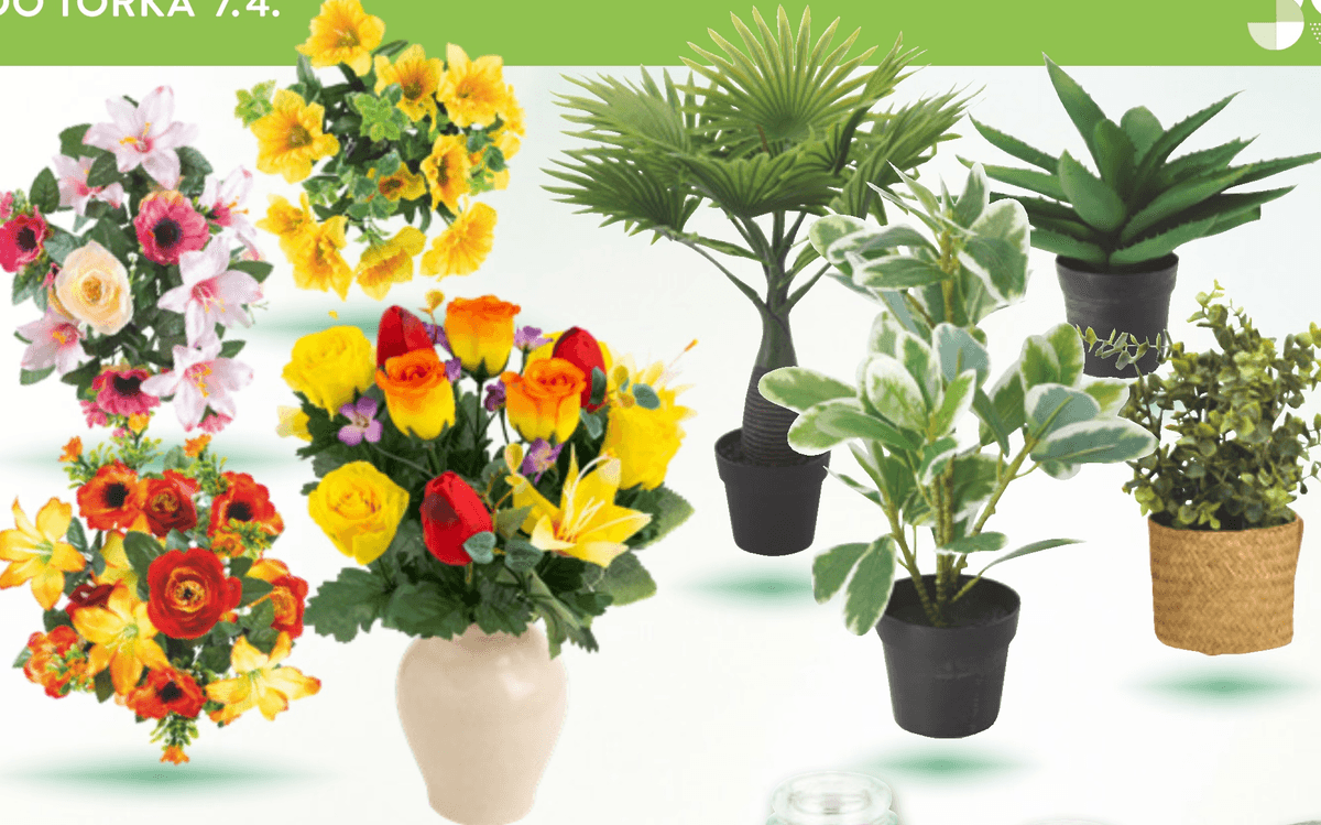 Šopki in lončnice umetnega cvetja - Akcija v trgovini Spar