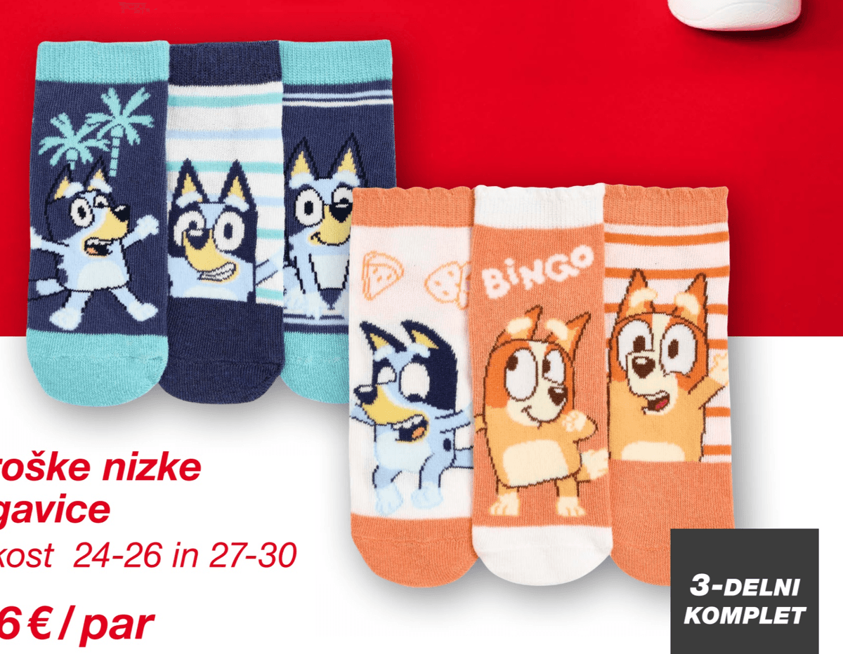 Bluey Otroške nizke nogavice 3-DELNI KOMPLET - Akcija v trgovini Kik
