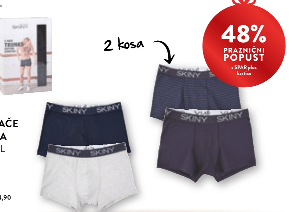 Moške Spodnje Hlače Boxer Skiny 2 kosa - Akcija v trgovini Spar