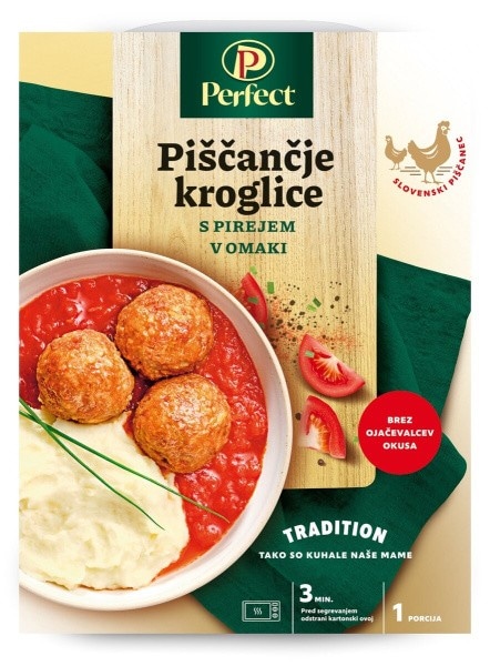 Mesne kroglice v paradižnikovi omaki s pirejem ali piščančja lazanja Perutnina Ptuj 380 g ali 370 g Akcija v trgovini Mercator