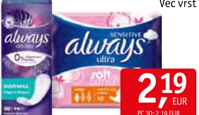 Damski vložki Always - Akcija v trgovini Jager