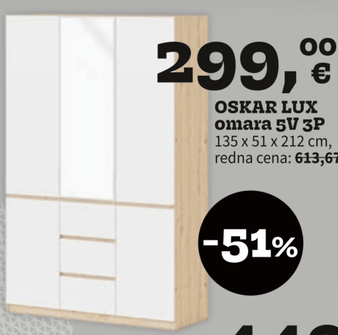 Oskar Lux omara 5V 3P 135 x 51 x 212 cm - Akcija v trgovini Prima