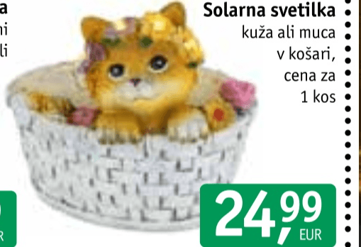 Solarna svetilka kuža ali muca v košari 1 kos - Akcija v trgovini Jager