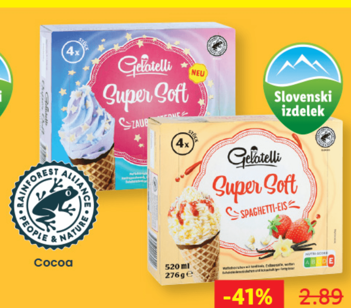 GELATELLI Korneti Super Soft 4 x 130 ml - Akcija v trgovini Lidl