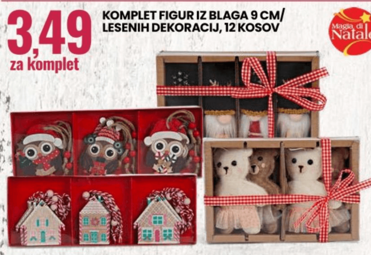 Komplet figur iz blaga/lesenih dekoracij 12 KOSOV Magia di Natale - Akcija v trgovini Eurospin