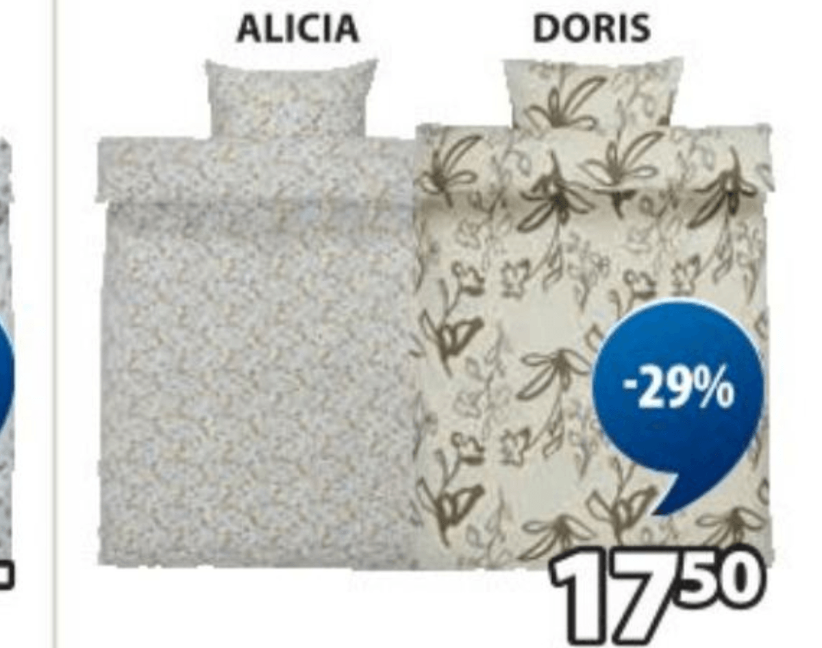 Posteljnina ALICIA/DORIS - Akcija v trgovini Jysk