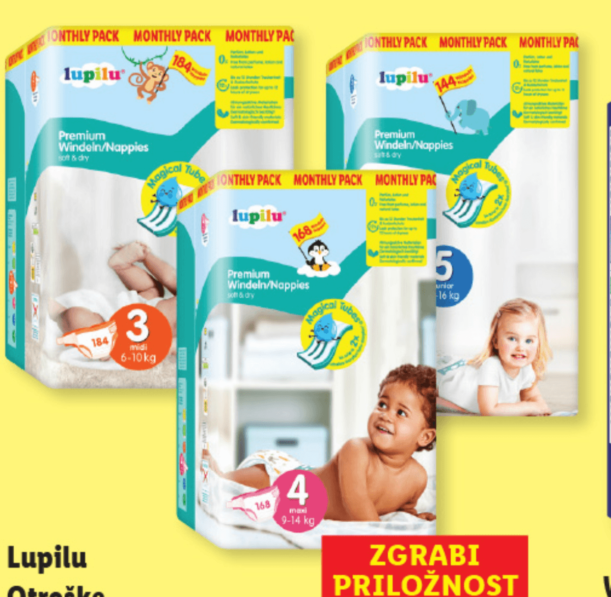 Lupilu Otroške plenice 144/168/184 kosov - Akcija v trgovini Lidl