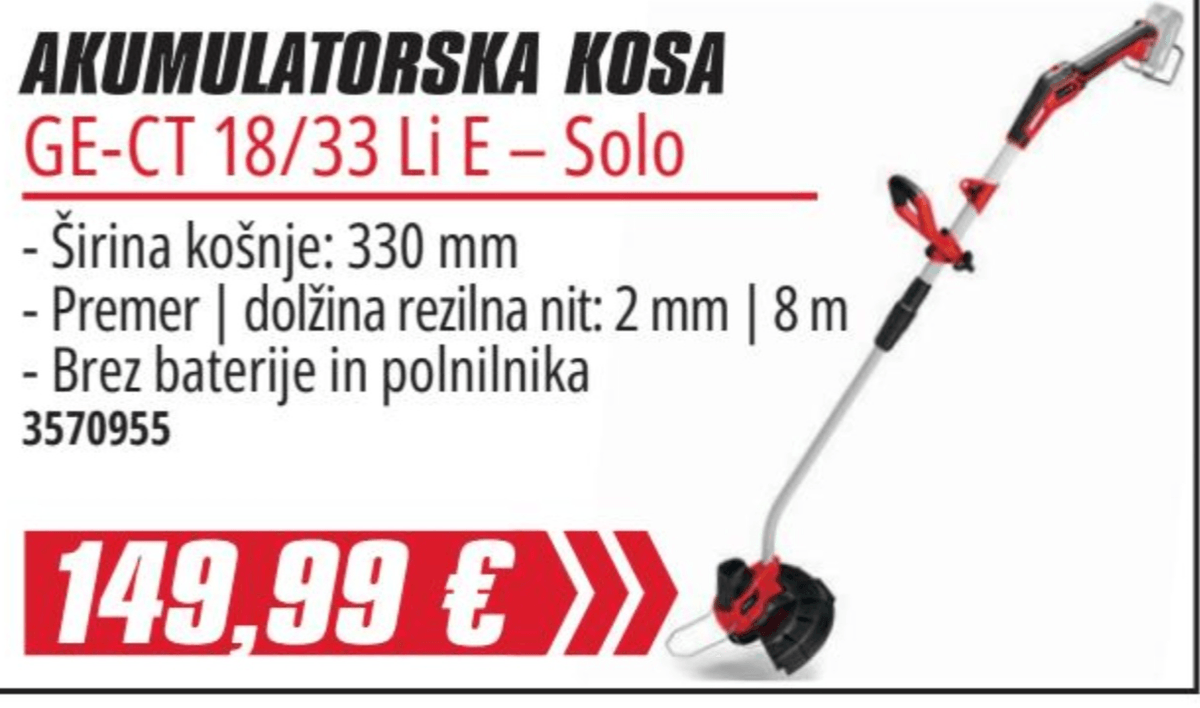 Akumulatorska kosa GE-CT 18/33 Li E Einhell - Akcija v trgovini Merkur