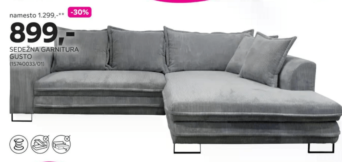 SEDEŽNA GARNITURA GUSTO - Akcija v trgovini Mömax