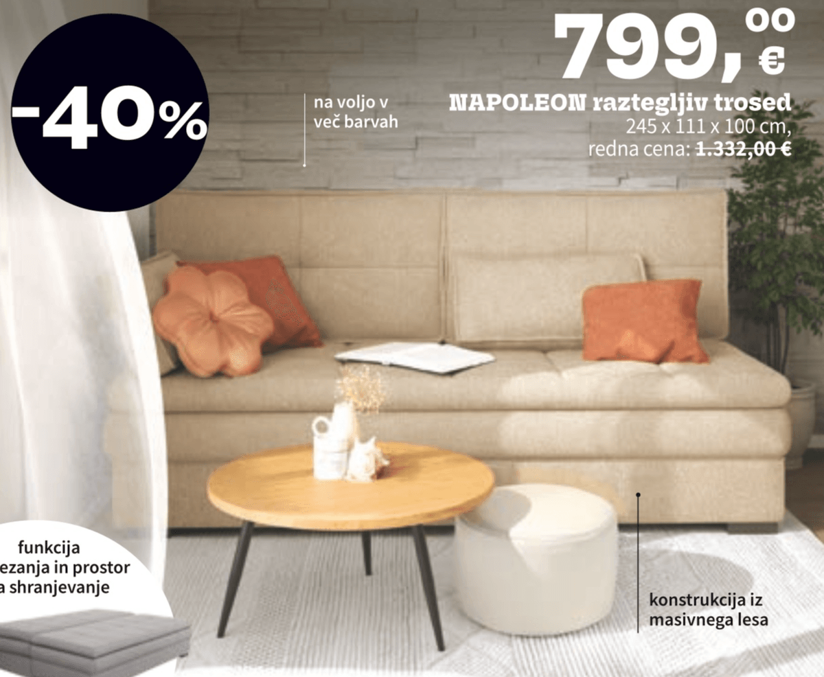 NAPOLEON raztegljiv trosed 245 x 111 x 100 cm - Akcija v trgovini Prima