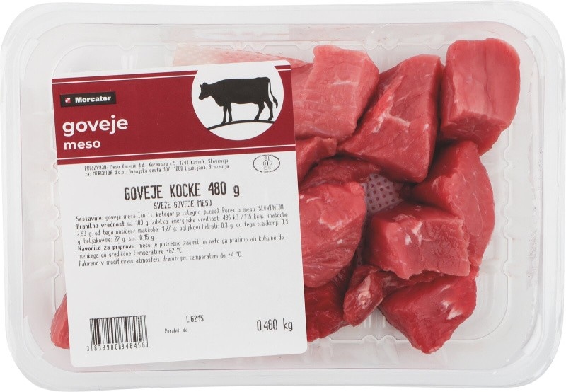 Goveje kocke iz stegna Mercator 480 g Akcija v trgovini Mercator