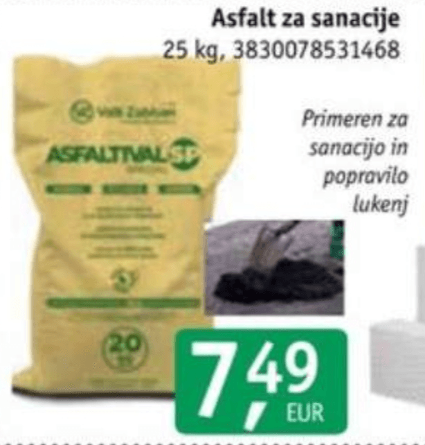 Asfalt za sanacije 25 kg ASFALTIVAL - Akcija v trgovini Jager