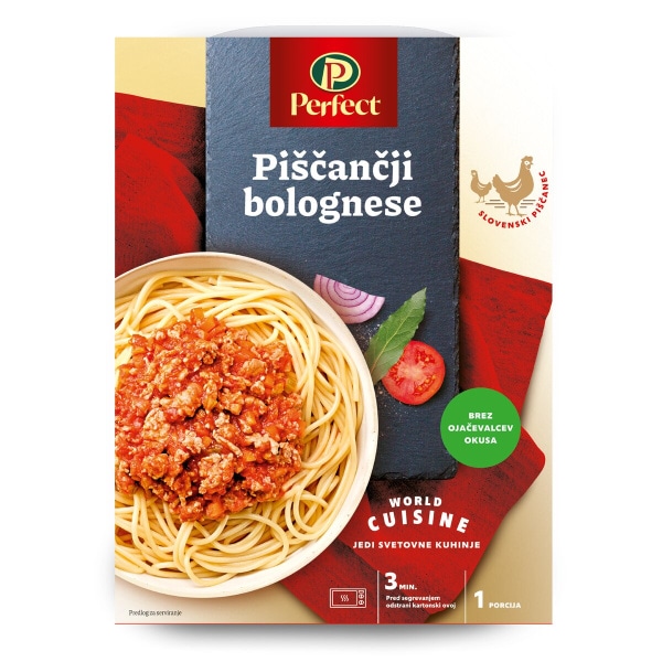Metuljčki s piščancem in rikoto / špageti s piščančjo bolognese omako 380 g ali 400 g Perutnina Ptuj - Akcija v trgovini Mercator