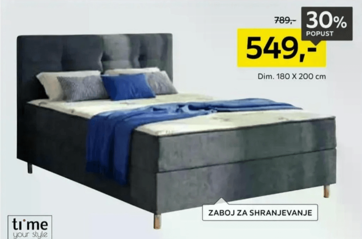 Postelja z vzmetnico dim. 180 X 200 cm time your style - Akcija v trgovini Lesnina
