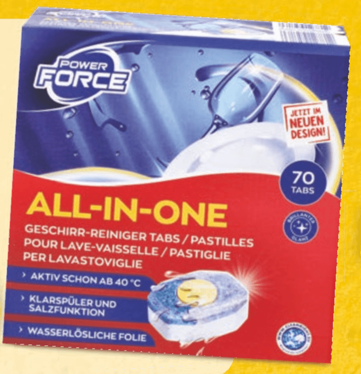 POWER FORCE TABLETE ZA STROJNO POMIVANJE POSODE 70 pranj - Akcija v trgovini Hofer