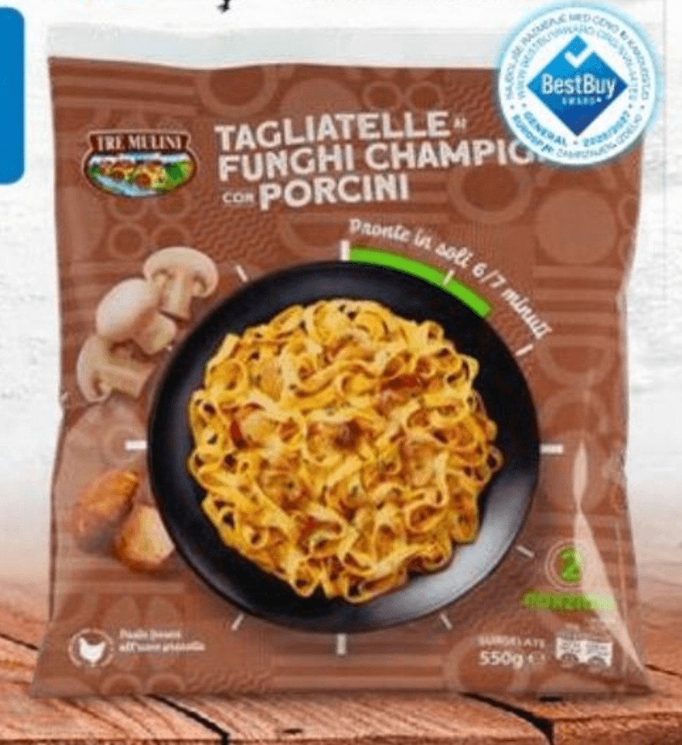 Rezanci s šampinjoni in jurčki 550 g TRE MULINI - Akcija v trgovini Eurospin