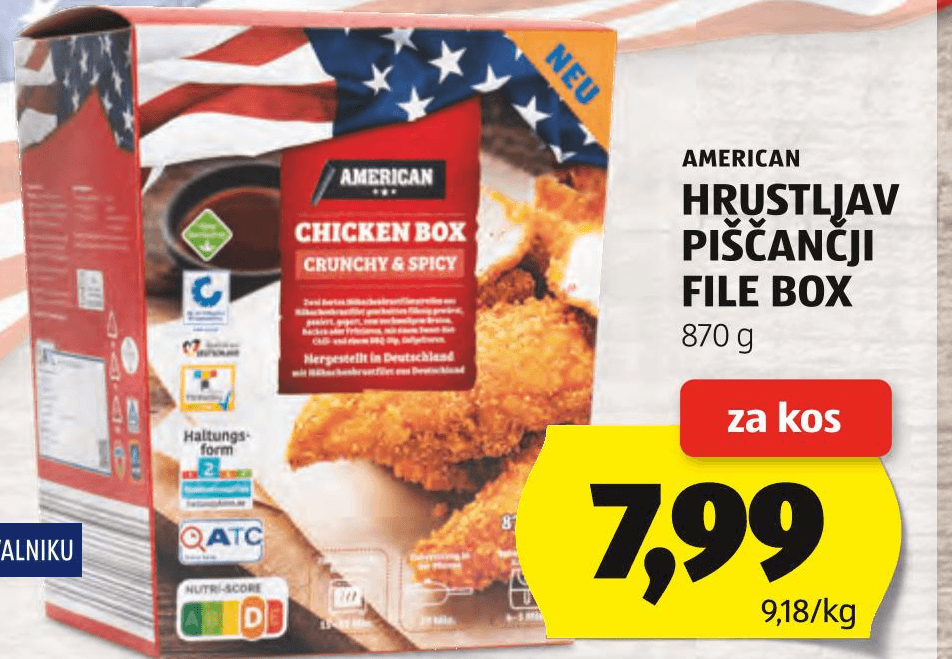 American Hrustljav piščančji file box 870 g - Akcija v trgovini Hofer