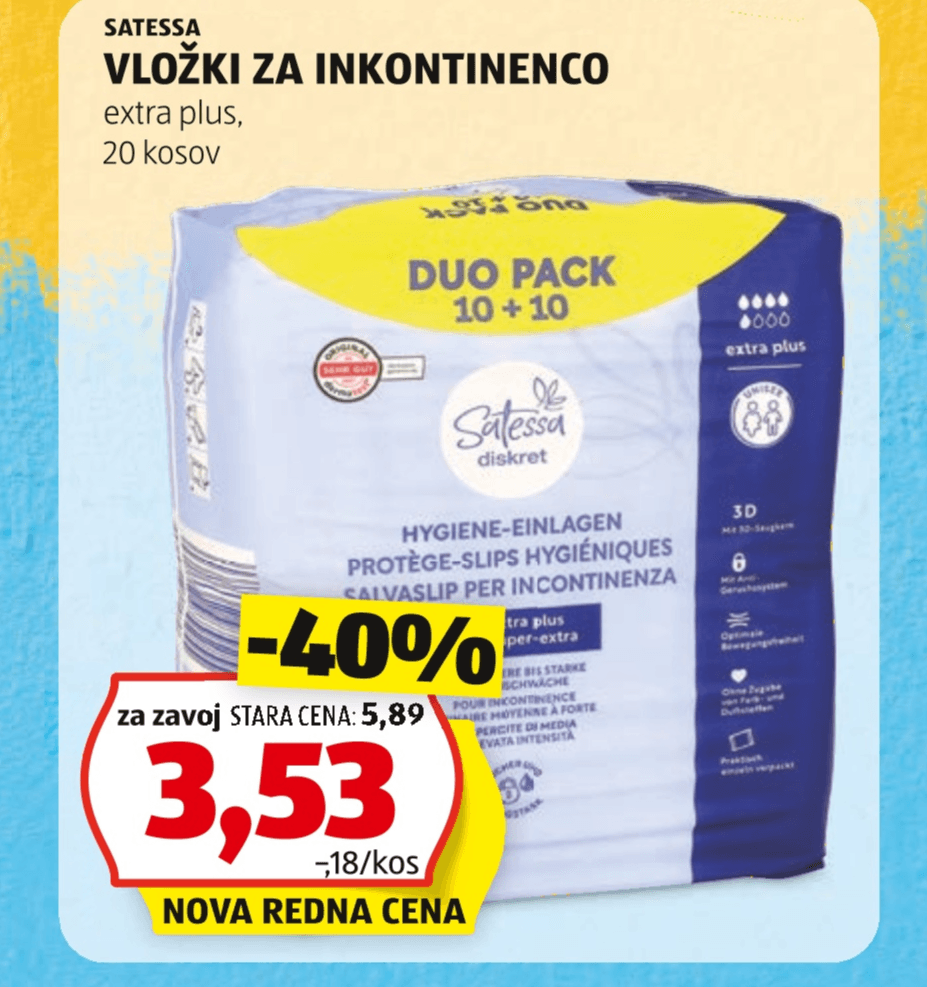 Satessa Vložki za inkontinenco 20 kosov - Akcija v trgovini Hofer