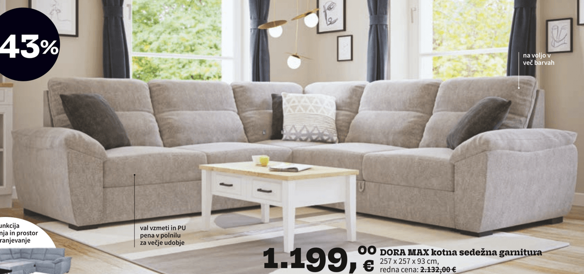 DORA MAX kotna sedežna garnitura - Akcija v trgovini Prima